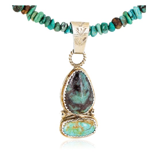 .925 Sterling Silver Certified Authentic Navajo Natural Turquoise Coral Native American Necklace 18190-1-1601