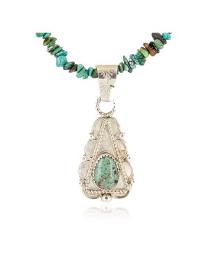 .925 Sterling Silver Certified Authentic Navajo Natural Turquoise Coral Native American Necklace 18190-2-1601