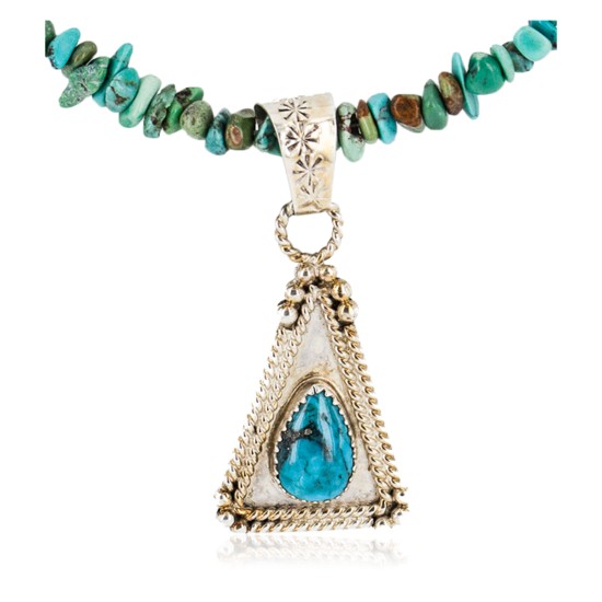 .925 Sterling Silver Certified Authentic Navajo Natural Turquoise Coral Native American Necklace 18190-3-1601