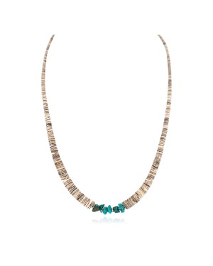 .925 Sterling Silver Certified Authentic Navajo Natural Turquoise Graduated Melon Shell Native American Necklace 750237