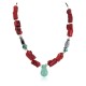.925 Sterling Silver Certified Authentic Navajo Natural Turquoise Hematite Coral Native American Necklace 750224-9