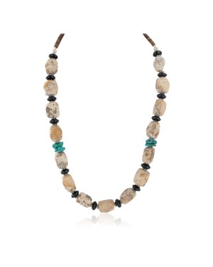 .925 Sterling Silver Certified Authentic Navajo Natural Turquoise Jasper Black Onyx Native American Necklace 750209-5