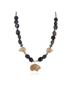 .925 Sterling Silver Certified Authentic Navajo Natural Turquoise Jasper Blue Tigers Eye Heishi Native American Necklace 750232-2