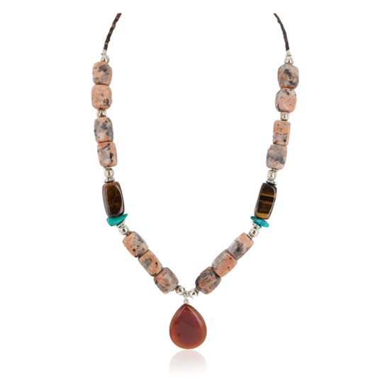 .925 Sterling Silver Certified Authentic Navajo Natural Turquoise Jasper Tigers Eye Native American Necklace 750209-9 .925 Sterling Silver Certified Authentic Navajo Natural Turquoise Jasper Tigers Eye Native American Necklace 750209-9