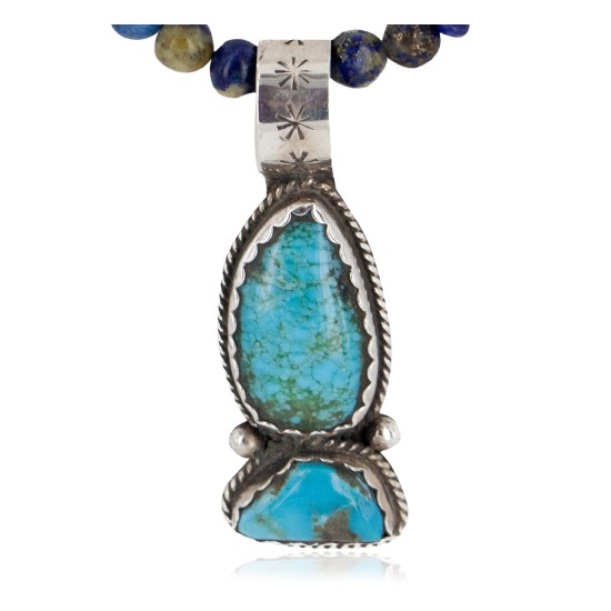 .925 Sterling Silver Certified Authentic Navajo Natural Turquoise Lapis Native American Necklace 15058-10-15771 .925 Sterling Silver Certified Authentic Navajo Natural Turquoise Lapis Native American Necklace 15058-10-15771