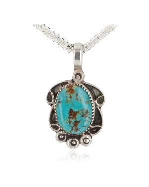 .925 Sterling Silver Certified Authentic Navajo Natural Turquoise Native American Necklace 12908-5