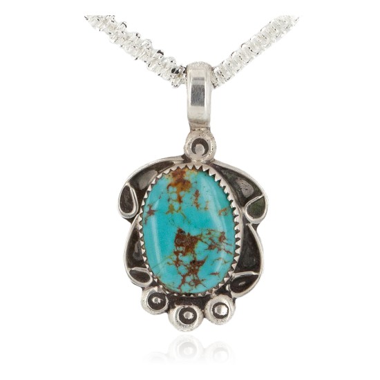 .925 Sterling Silver Certified Authentic Navajo Natural Turquoise Native American Necklace 12908-5