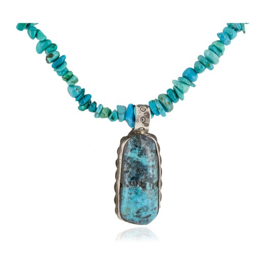 .925 Sterling Silver Certified Authentic Navajo Natural Turquoise Native American Necklace 14296-10-1577