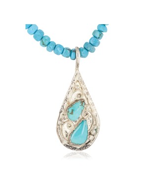 .925 Sterling Silver Certified Authentic Navajo Natural Turquoise Native American Necklace  14998-14391