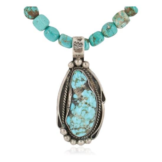 .925 Sterling Silver Certified Authentic Navajo Natural Turquoise Native American Necklace 15017-28-1577 .925 Sterling Silver Certified Authentic Navajo Natural Turquoise Native American Necklace 15017-28-1577