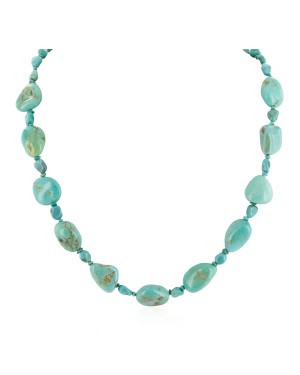 .925 Sterling Silver Certified Authentic Navajo Natural Turquoise Native American Necklace 15357-22