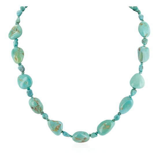 .925 Sterling Silver Certified Authentic Navajo Natural Turquoise Native American Necklace 15357-22