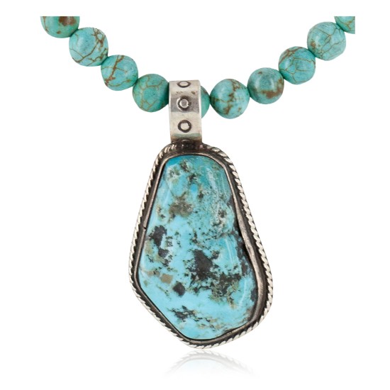 .925 Sterling Silver Certified Authentic Navajo Natural Turquoise Native American Necklace 5003-7-15222
