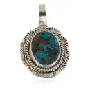 .925 Sterling Silver Navajo Natural Turquoise Native American Pendant 94001-2