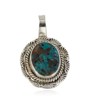 .925 Sterling Silver Certified Authentic Navajo Natural Turquoise Native American Pendant 94001-2