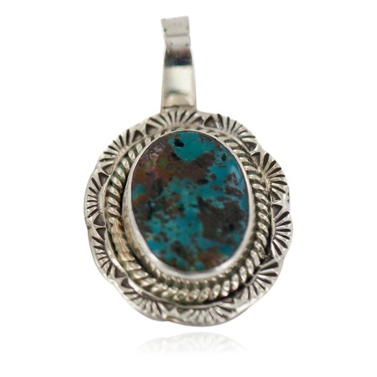 .925 Sterling Silver Certified Authentic Navajo Natural Turquoise Native American Pendant 94001-2