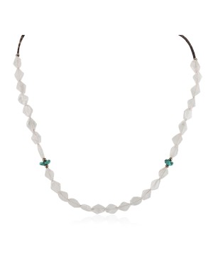 .925 Sterling Silver Certified Authentic Navajo Natural Turquoise Quartz Chain Native American Necklace 15948-1