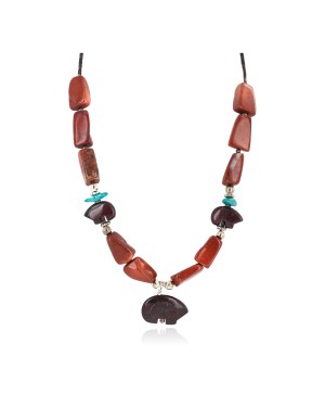 .925 Sterling Silver Certified Authentic Navajo Natural Turquoise Red Jasper Heishi Native American Necklace 750227-5
