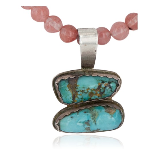 .925 Sterling Silver Certified Authentic Navajo Natural Turquoise Rose Quartz Native American Necklace 34041-10-15786 .925 Sterling Silver Certified Authentic Navajo Natural Turquoise Rose Quartz Native American Necklace 34041-10-15786