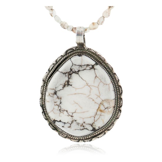 .925 Sterling Silver Certified Authentic Navajo Natural White Buffalo Native American Necklace 13070-15975-8