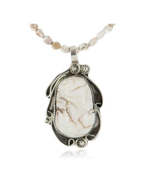 .925 Sterling Silver Certified Authentic Navajo Natural White Buffalo Native American Necklace 18279-1-15975-8