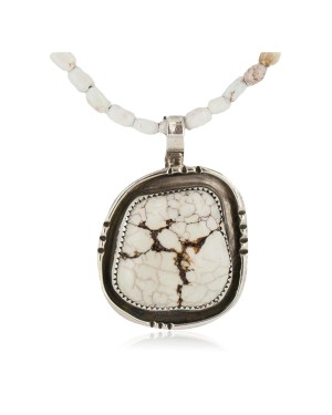 .925 Sterling Silver Certified Authentic Navajo Natural White Buffalo Native American Necklace 18280-3-15975-8