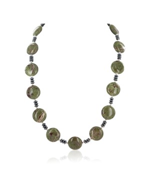 .925 Sterling Silver Certified Authentic Navajo Turquoise Bloodstone Hematite Native American Necklace 750240-2