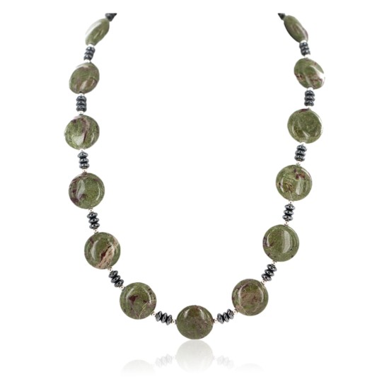 .925 Sterling Silver Certified Authentic Navajo Turquoise Bloodstone Hematite Native American Necklace 750240-2