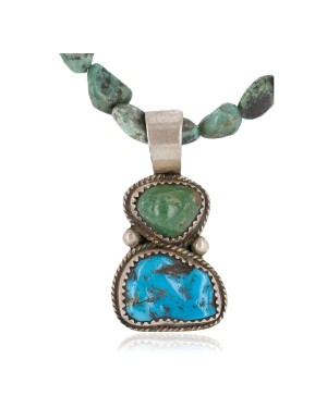 .925 Sterling Silver Certified Authentic Navajo Turquoise Coral Native American Necklace 14545-20-14949