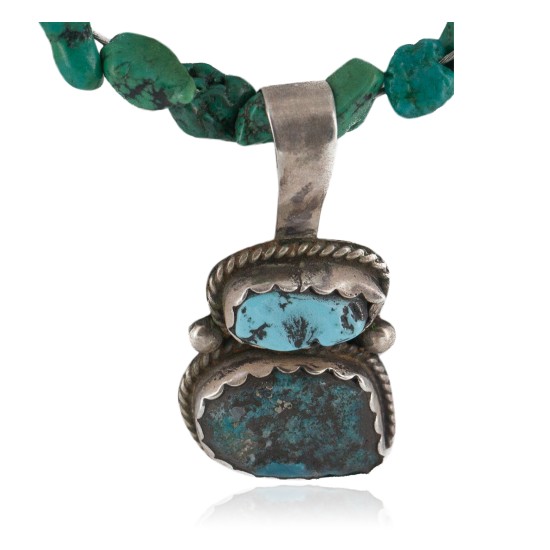 .925 Sterling Silver Certified Authentic Navajo Turquoise Jasper Native American Necklace 14882-17-15360