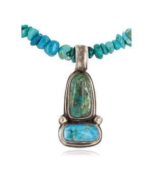 .925 Sterling Silver Certified Authentic Navajo Turquoise Native American Necklace 14476-6-15393