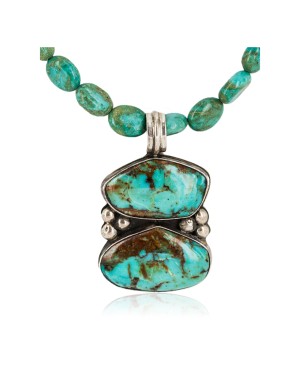 .925 Sterling Silver Certified Authentic Navajo Turquoise Native American Necklace 14566-5-15338