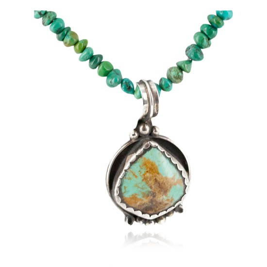 .925 Sterling Silver Certified Authentic Navajo Turquoise Native American Necklace 14882-24-790102