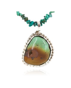 .925 Sterling Silver Certified Authentic Navajo Turquoise Native American Necklace 18293-750124-11