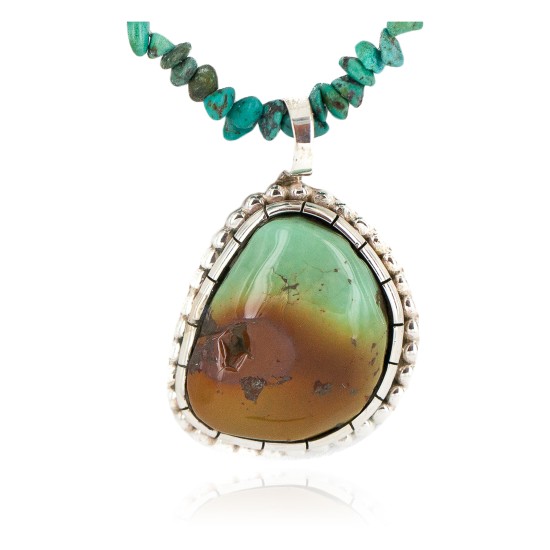 .925 Sterling Silver Certified Authentic Navajo Turquoise Native American Necklace 18293-750124-11