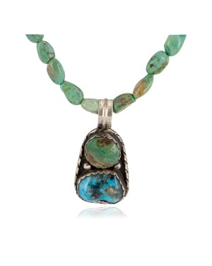 .925 Sterling Silver Certified Authentic Navajo Turquoise Native American Necklace 740104-64-15781