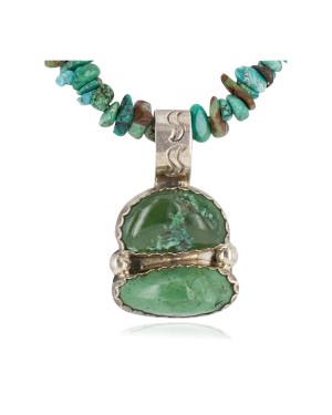 .925 Sterling Silver Certified Authentic Navajo Turquoise Native American Necklace 740111-15929-10
