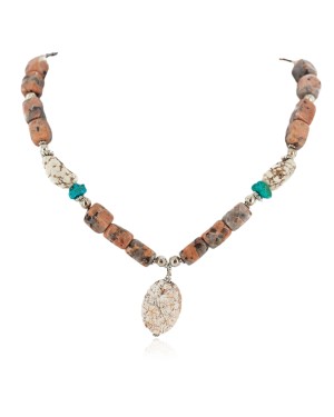 .925 Sterling Silver Certified Authentic Navajo White Howlite Jasper Native American Necklace 750207-5