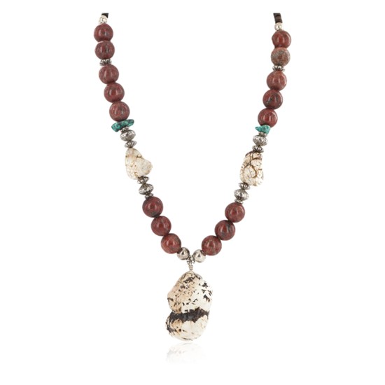 .925 Sterling Silver Certified Authentic Navajo White Howlite Jasper Native American Necklace 750227-2