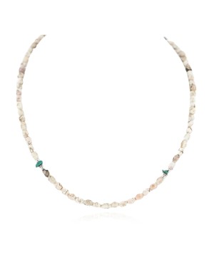.925 Sterling Silver Certified Authentic Navajo White Howlite Native American Necklace 18288