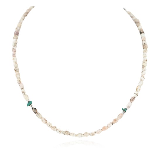 .925 Sterling Silver Certified Authentic Navajo White Howlite Native American Necklace 18288