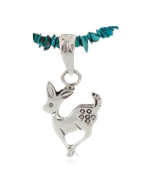 .925 Sterling Silver Deer Handmade Certified Authentic Navajo Natural Turquoise Native American Necklace 94009-3-750124