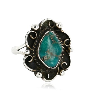 .925 Sterling Silver Flower Handmade Certified Authentic Navajo Natural Turquoise Native American Ring  16789