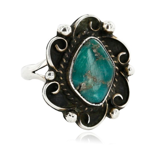 .925 Sterling Silver Flower Handmade Certified Authentic Navajo Natural Turquoise Native American Ring  16789