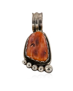 .925 Sterling Silver Handmade Certified Authentic Bear Paw Natural Spiny Oyster Native American Pendant  2422