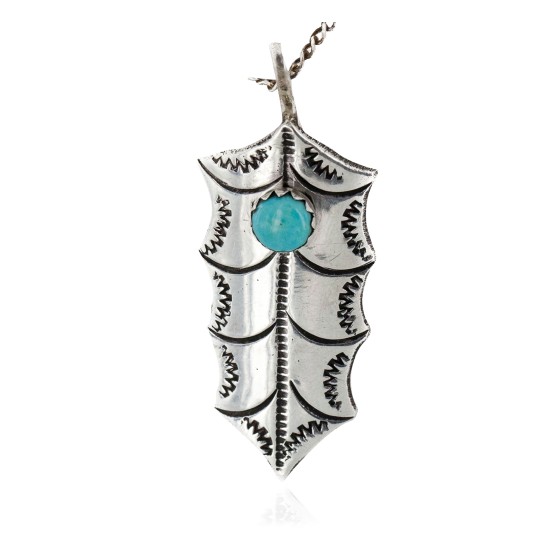 .925 Sterling Silver Handmade Certified Authentic Mistletoe Navajo Natural Turquoise Native American Necklace 16088-201