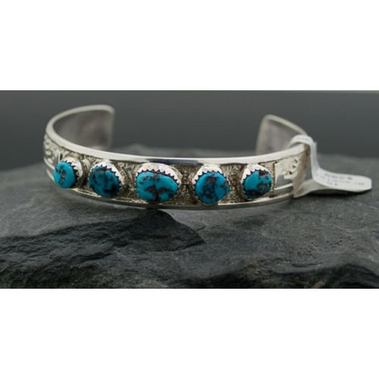 .925 Sterling Silver Handmade Certified Authentic Mountain Navajo Turquoise Native American Bracelet 371286869503
