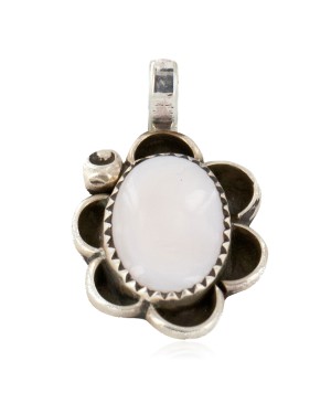 .925 Sterling Silver Handmade Certified Authentic Natural Mother of Pearl Navajo Native American Pendant 16088-10
