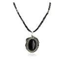 .925 Sterling Silver Handmade Navajo Inlaid Natural Turquoise Snowflake Black Onyx Native American Necklace 24409-1-1588