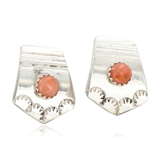 .925 Sterling Silver Handmade Certified Authentic Navajo Natural Agate Stud Native American Earrings 27175-1